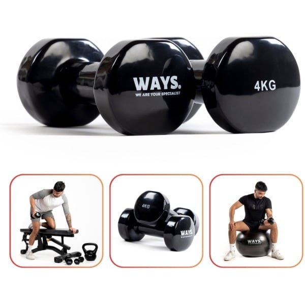 WAYS. Fitness - Dumbbells - 2 x 4 KG - Vinyl - Krachttraining & Home Gym - Zwart