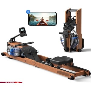 Water Roeimachine - Roeimachine - Magnetische Roeitrainer - Roeiapparaat - Opvouwbare - met Bluetooth Monitor - Houten Frame - Ergonomisch Zitvlak - Max 181kg - 15L Watertank - Voor Thuisgebruik - Zwart