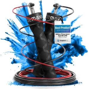 bemaxx Springtouw Speed Rope met Trainingsgids + Reservekabel | 2 verstelbare staalkabels, kogellagers, Antislip Handvatten | Speedrope: Double Unders, Profs Sport Boksen Training Workout RPM Fitness Cardio