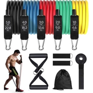 AJ-Sports Weerstandsbanden set met handvaten - Weerstandsbanden fitness 11 delig - Resistance Band - Fitness Elastiek - Weerstandsbanden - Fitness - Calisthenics - Crossfit