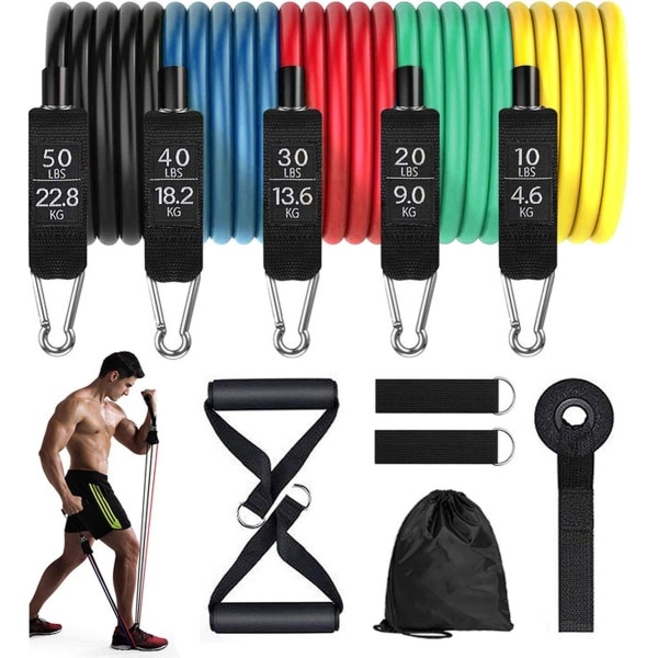 AJ-Sports Weerstandsbanden set met handvaten - Weerstandsbanden fitness 11 delig - Resistance Band - Fitness Elastiek - Weerstandsbanden - Fitness - Calisthenics - Crossfit