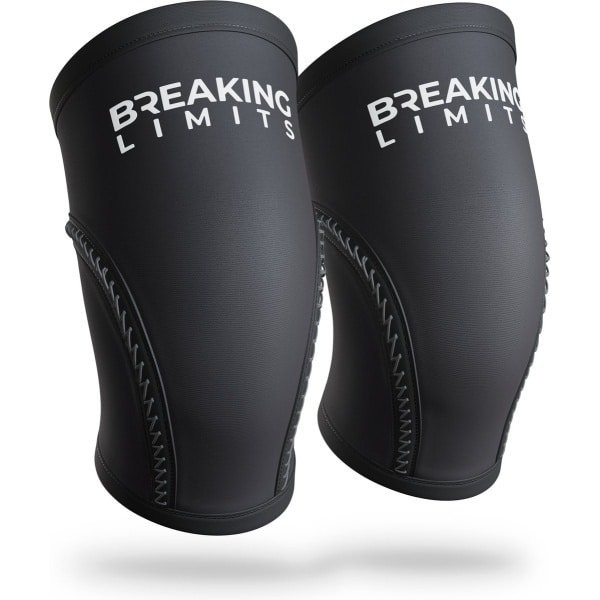 Breaking Limits Knee Sleeves Powerlifting - Voor Fitness & Crossfit - Knie Brace - 7MM - Zwart - 2 Stuks - Maat (M)