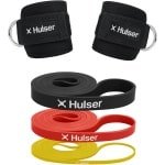 Hulser Sportieve bundel - Ankle straps en resistance banden - Weerstandsbanden set van 2 tot 30 kg - 104 / 208cm - 2 x Enkel strap - Enkelband Cuff - 3 x Fitness band voor pull up - Krachttraining , Stretch & Lifting met o.a. kickback - Power band