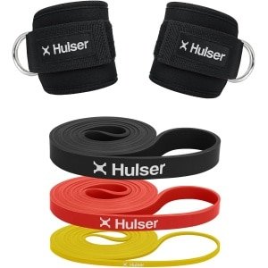 Hulser Sportieve bundel - Ankle straps en resistance banden - Weerstandsbanden set van 2 tot 30 kg - 104 / 208cm - 2 x Enkel strap - Enkelband Cuff - 3 x Fitness band voor pull up - Krachttraining , Stretch & Lifting met o.a. kickback - Power band