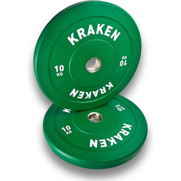 KRAKEN 10 KG (2x) Bumper Plates | Halterschijf Fitness Gewicht | Gewichtschijf Weight Plate | Krachttraining Bumperschijf 10KG | 50mm Bumperplates halterset | Sportgewichten | PREMIUM Bumper Plates | Comfortabel en Gemakkelijk vasthouden |Gym Ontwerp
