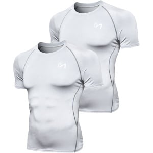MEETYOO 2 Artikelen Sport Tanktop Heren - Sportkleding Man -Compressieoverhemden voor heren korte mouwen Workout -shirt - T-Shirt Heren - Fitnesskleding - Jongens Kleding voor Fitness, CrossFit & Gym -Type B 2 Artikelen -Wit-S