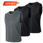 MEETYOO 3-Pack Heren Atletiekshirts Mouwloos Trainings Tanktop Sport Basislaag Sport Tanktop Heren - Sportkleding Man - Fitnesskleding - Jongens Kleding voor Fitness, CrossFit & Gym Hardlopen Basketbal Training & Actieve kleding-Type B-ZWART+GRIJS-M