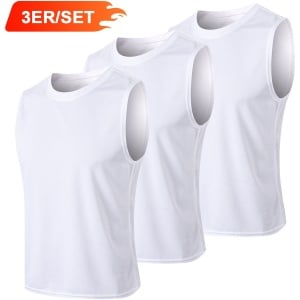 MEETYOO 3-Pack Heren Atletiekshirts Mouwloos Trainings Tanktop Sport Basislaag Sport Tanktop Heren - Sportkleding Man - Fitnesskleding - Jongens Kleding voor Fitness, CrossFit & Gym Hardlopen Basketbal Training & Actieve kleding-Type B-WIT-M