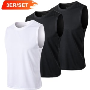 MEETYOO 3-Pack Heren Atletiekshirts Mouwloos Trainings Tanktop Sport Basislaag Sport Tanktop Heren - Sportkleding Man - Fitnesskleding - Jongens Kleding voor Fitness, CrossFit & Gym Hardlopen Basketbal Training & Actieve kleding-Type B-ZWART+WIT-XL
