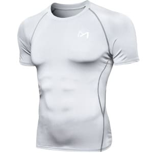 MEETYOO Sport Tanktop Heren - Sportkleding Man -Compressieoverhemden voor heren korte mouwen Workout -shirt - T-Shirt Heren - Fitnesskleding - Jongens Kleding voor Fitness, CrossFit & Gym -Type B-Wit-L