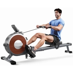 Magnetische Roeitrainer - Roeimachine - Roeitrainer - Roeiapparaat - 16 Weerstandsniveaus - Stil & Krachtig - App Compatibel - Dual Slide Rail - Max 160 kg Belastbaar - Compact & Stevig - Bruin