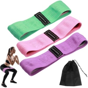 Set van 3 fitnessbanden 56-60-68 cm stof weerstandsband voor krachttraining yoga-booty bands voor heup- en beentraining (roze groen paars)