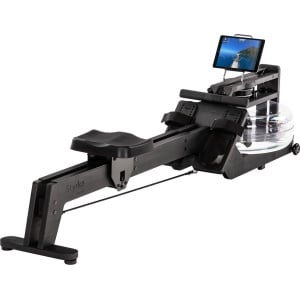 Skandika Styrke Premium Roeitrainer - Roeitrainers - Roeiapparaat Fitness - Echt essenhouten waterroeier & regelbare waterweerstand, waterroeiapparaat voor thuis, gebruiker 200 cm/180 kg - 211x54x68 cm (LxBxH) - Made in Germany - grafietgrijs/zwart