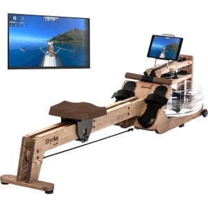 Skandika Styrke Roeitrainer - Roeitrainers - Roeiapparaat Fitness - Echt essenhouten waterroeier & regelbare waterweerstand, waterroeiapparaat voor thuis, gebruiker tot 200 cm/180 kg - 211 x 54 x 47 cm (LxBxH) - Made in Germany - caramel bruin/bruin