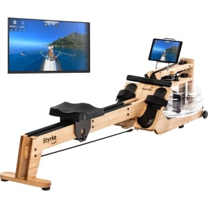 Skandika Styrke Roeitrainer - Roeitrainers - Roeiapparaat Fitness - Echt essenhouten waterroeier & regelbare waterweerstand, waterroeiapparaat voor thuis, gebruiker tot 200 cm/180 kg - 211 x 54 x 47 cm (LxBxH) - Made in Germany - klassiek hout/zwart