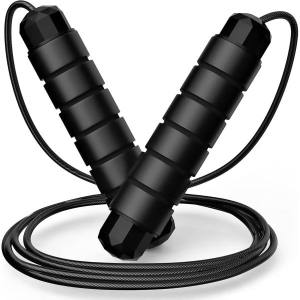 Verstelbaar Crossfit springtouw met zwarte kogellagers 28 m lengte - voor volwassenen en kinderen met antislip schuimrubberen handgreep