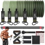 Weerstandsbandset Fitness - 5 Tubes Trainingsbanden met Deuranker, Handgrepen, Enkelbanden en Fitnessstok | Oefenbanden voor Krachttraining, Thuisfitness en Revalidatie
