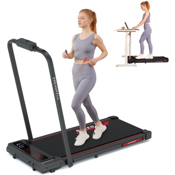 Y-RAIN Elektrische Loopband, Walking Pad, 2-in-1, Inklapbaar loopband, krachtige en stille 2,25pk Motor, 100kg Draagvermogen, 1-12km/u Snelheidsbereik, Afstandsbediening, LED-display, Veiligheidssleutel, ipad/mobiele telefoon houder.