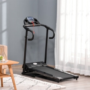 Elektrische opvouwbare loopband 500W 0.8-10km/h met LCD display & mobiele telefoonhouder in zwart 123x62x117cm voor thuisgebruik