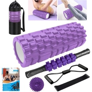 Fasciarol 6-in-1 foamroller - massage en krachttraining - paars - 33 cm