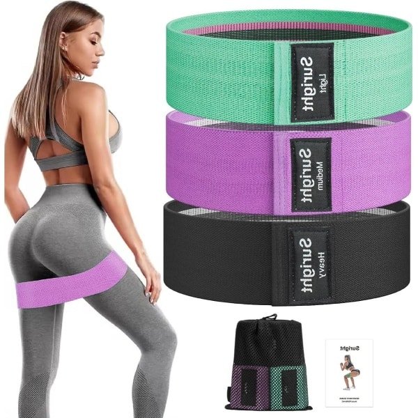 Fitnessbanden breien weerstandsbanden yogabordel antislip en zweetbestendig - heup- en beentraining - krachttraining en pull-ups - groen, paars, zwart