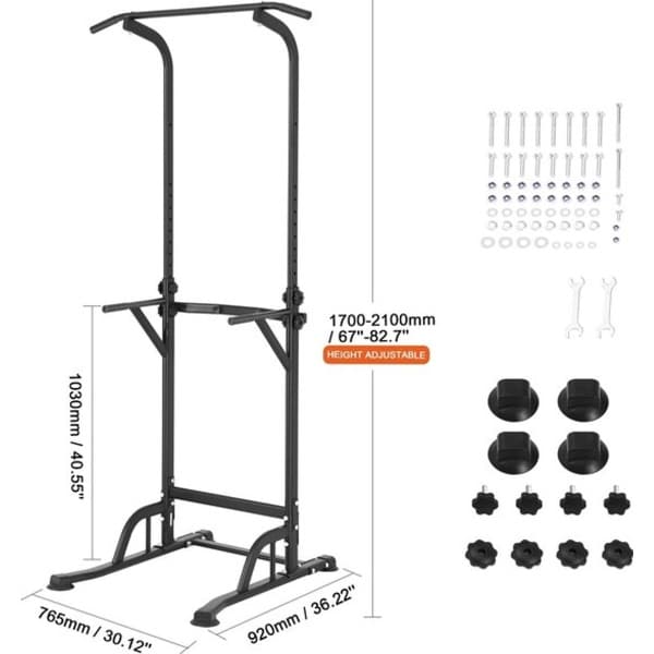 Gran VidaÂ® - Pull-up Rack - Verstelbare Hoogte - Krachttraining - Calisthenics - Stevige Constructie - Pull-ups, Dips, Leg Raises - Zwart