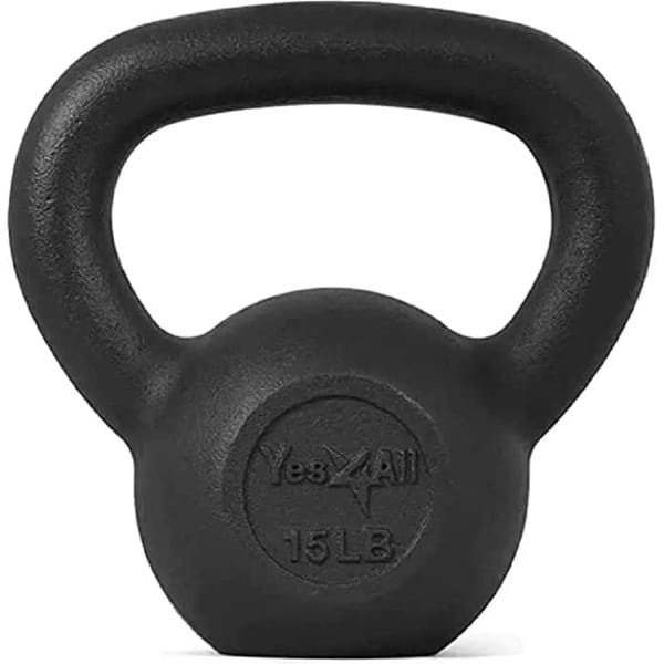 Kettlebell-gewichtenset van massief gietijzer, ideaal voor totale lichaamstraining en krachttraining, Kettlebell 6,8 kg, C. Zwart-6,8 kg