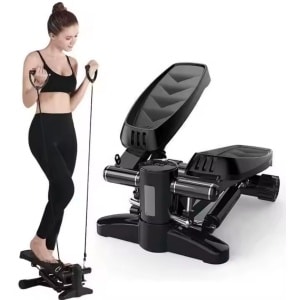 LumiWay Stepper met Display & Weerstandband - Incl 2 Weerstandbanden - Stappenteller - Verstelbare Weerstand - Cardio Home Gym - Crossfit - Thuis Fitness Trainer - Aerobic Step