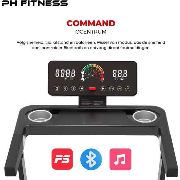 PH Fitness Loopband TH-900 - Opvouwbare Treadmill voor Thuis - Wandelband 1.5PK Motor - 12 km/u - Bluetooth App - 130KG - Hyrox - Veiligheidssleutel - 12 Programma's