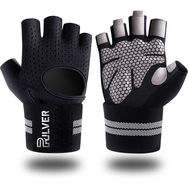 Pulver - Fitness Handschoenen - Heren & Dames - Krachttraining - Crossfit - sport handschoen - Kracht - Grijs & Zwart - Sport Maat S