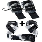 Set polsbanden + hijsbanden - voor fitness, krachttraining en bodybuilding - voor mannen en vrouwen, grijs