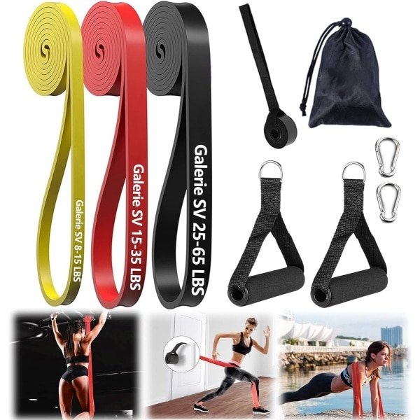 Weerstandsbanden fitnessbandenset, 3-delige weerstandsband in verschillende treksterktes, optrekband, weerstandsbanden, handvatten, voetriemen, deurankers, fitnessbanden voor krachttraining