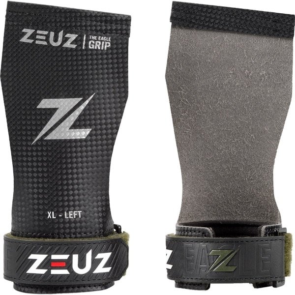 ZEUZ Fingerless Grips voor Fitness, CrossFit, Turnen & Gymnastics - Sport Handschoenen - Zwart - Eagle Carbon - Maat XL