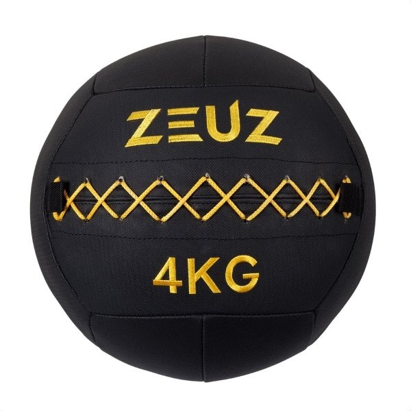 ZEUZ Premium Wall Ball 4kg - Geschikt voor CrossFit & Fitness - PU Foam Vulling & Vinyl - 35 CM Diamter - Geel