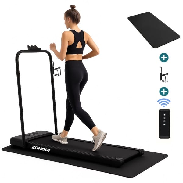 Zonovi Loopband - Inklapbaar - Wandelband onder Bureau - Walking Pad - Hometrainer - Treadmill - Opvouwbare Loopband - 1-10 km/u - Incl. Tablethouder en Afstandsbediening - Led Display - 120 KG Draagkracht - Incl. Mat en Bekerhouder
