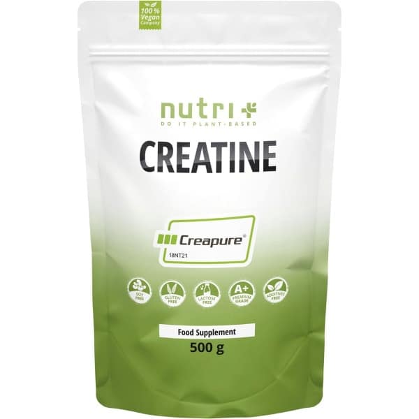 nutri+ Creatine Creapure 500 g - Creatine Monohydraat Poeder - 100% Puur - Ultrafijn Neutraal Hoogste Dosering - Veganistisch - Topkwaliteit uit Duitsland voor bodybuilding