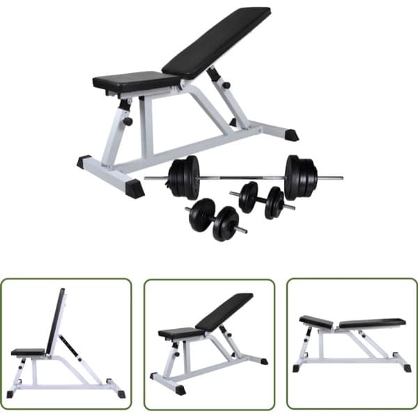 vidaXL Trainingsbank met halterset 60,5 kg - Trainingsbank - Homegym - Krachttraining - Halters - Fitnesstoestellen