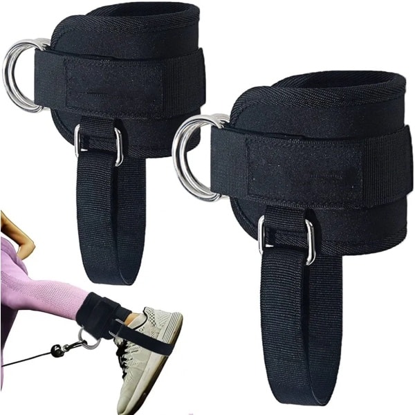 2x Ankle Straps - Met riemschijven - Enkel straps - Enkelband Fitness - Lifting Straps - Enkelbandje - Ankle Cuff Strap - Voetlussen - Sport Beenband Straps - Kabelmachine - Sport Beenband Straps voor Fitness - Krachttraining - Verstelbaar - Zwart