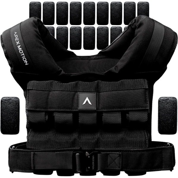 APEX MOTION Gewichtsvest 20KG - One Size Fits All - Metalen Gesp - Weight Vest Verstelbaar in Gewichten - Fitness, Calisthenics & Crossfit - Full Black