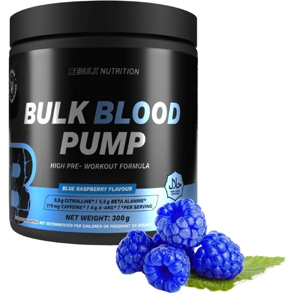 BeBulk Nutrition - Bulk Blood 300g Pre-Workout Pump, Blauw Bessen, 6g Citrulline, 6g Beta-alanine, 4g AAKG, 400mg caffeine, 500mg Tyrosine - Hoge kwaliteit - Gemaakt in Nederland
