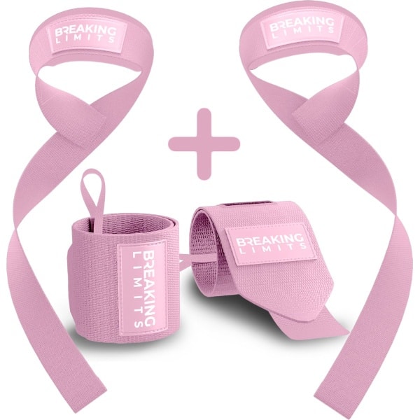 Breaking Limits Lifting Straps + Wrist Wraps Bundel | Fitness, Crossfit & Krachttraining | Roze