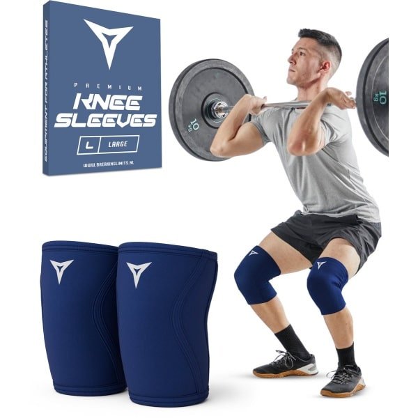 Breaking Limits Navy Blue Knee Sleeves Powerlifting - Voor Fitness & Crossfit - Knie Brace - 7MM - Zwart - 2 Stuks - Maat (S)
