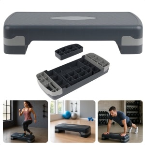 Cheqo® Verstelbare Aerobic Step 10-15 cm - Fitness Stepper met Anti-Slip Laag - Stepbank voor Thuis en Sportschool - Step Aerobics - Krachttraining & Conditietraining - Draagvermogen 150 kg - Opstapbankje