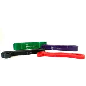 Complete set van 4 weerstandbanden met verschillende sterktes - ideaal voor krachttraining, revalidatie of thuisworkouts.