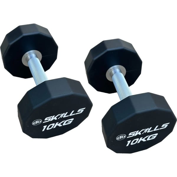 Dumbbell set - fitness- db SKILLS 10KG pu dumbbell SET 2 STUKS - gewichten pU dumbbells zijn geurloos en zeer slijtvast db Skills PU Dumbbells Set van 10 kg is een hoogwaardige dumbbell-set, ideaal voor krachttraining, fitness en thuisworkouts.