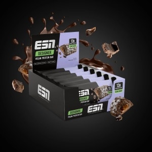 ESN Designer Vegan Protein Bar - Smaak Fudge Brownie - 100% Plantaardige Eiwitreep met Complexe Koolhydraten - Zonder Toegevoegde Suikers - 13g Eiwit - 12 x 55g