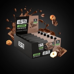 ESN Designer Vegan Protein Bar - Smaak Hazelnut Nougat - 100% Plantaardige Eiwitreep met Complexe Koolhydraten - Zonder Toegevoegde Suikers - 13g Eiwit - 12 x 55g