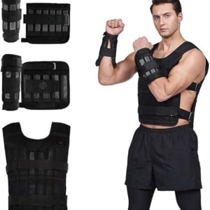 Equivera gewichtsvest - Verstelbaar Gewichtsvest Set met Arm- en Been Gewichten - Krachttraining Workout Set - Vest, Polsgewichten en Enkelgewichten (Inclusief 96-100 Stalen Plaatjes)