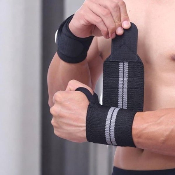 Fitness Polsband - 2 stuks - Polsbandage Wrist Support Wraps - Pols Bandage Band - Bodybuilding Support - Gewichthef Straps - Krachttraining Lifting Workout Straps - Zwart/Grijs