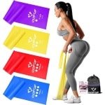 Fitnessbanden set van 4, oefenbanden met 4 weerstandsniveaus, fitnessband met draagtas en oefeninstructies meegeleverd. Ideaal voor yoga, pilates, krachttraining, fysiotherapie
